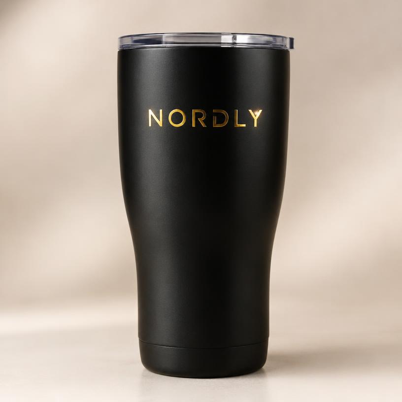Example Hot Foil Stamping mockup on a steel tumbler