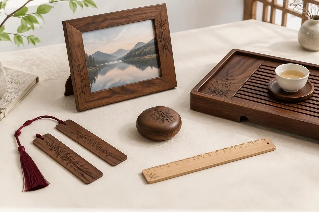 Illustrative wooden keepsakes, not a customer project photograph