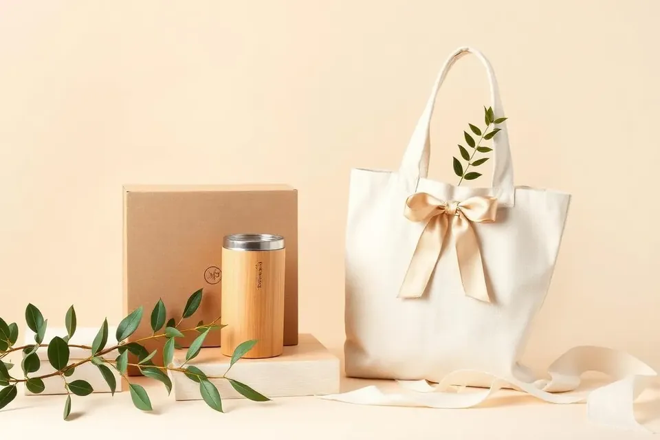 Eco-friendly promotional gift set with bamboo tumbler and organic cotton tote
